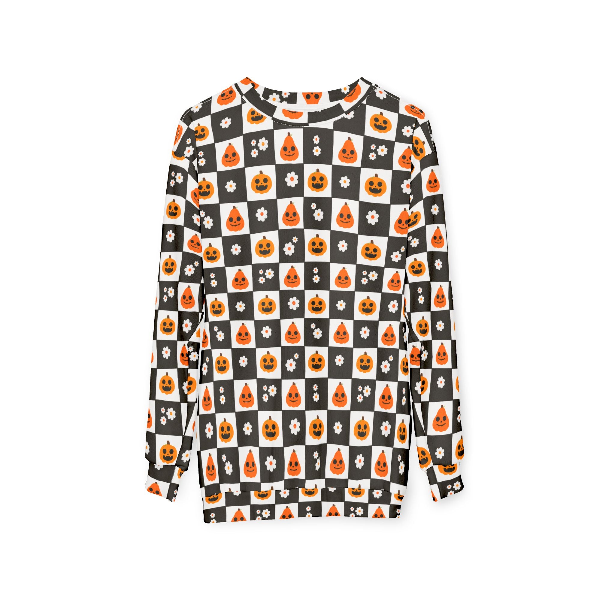 Flower Pumpkin Checkered Patch Cozy Sweatshirt