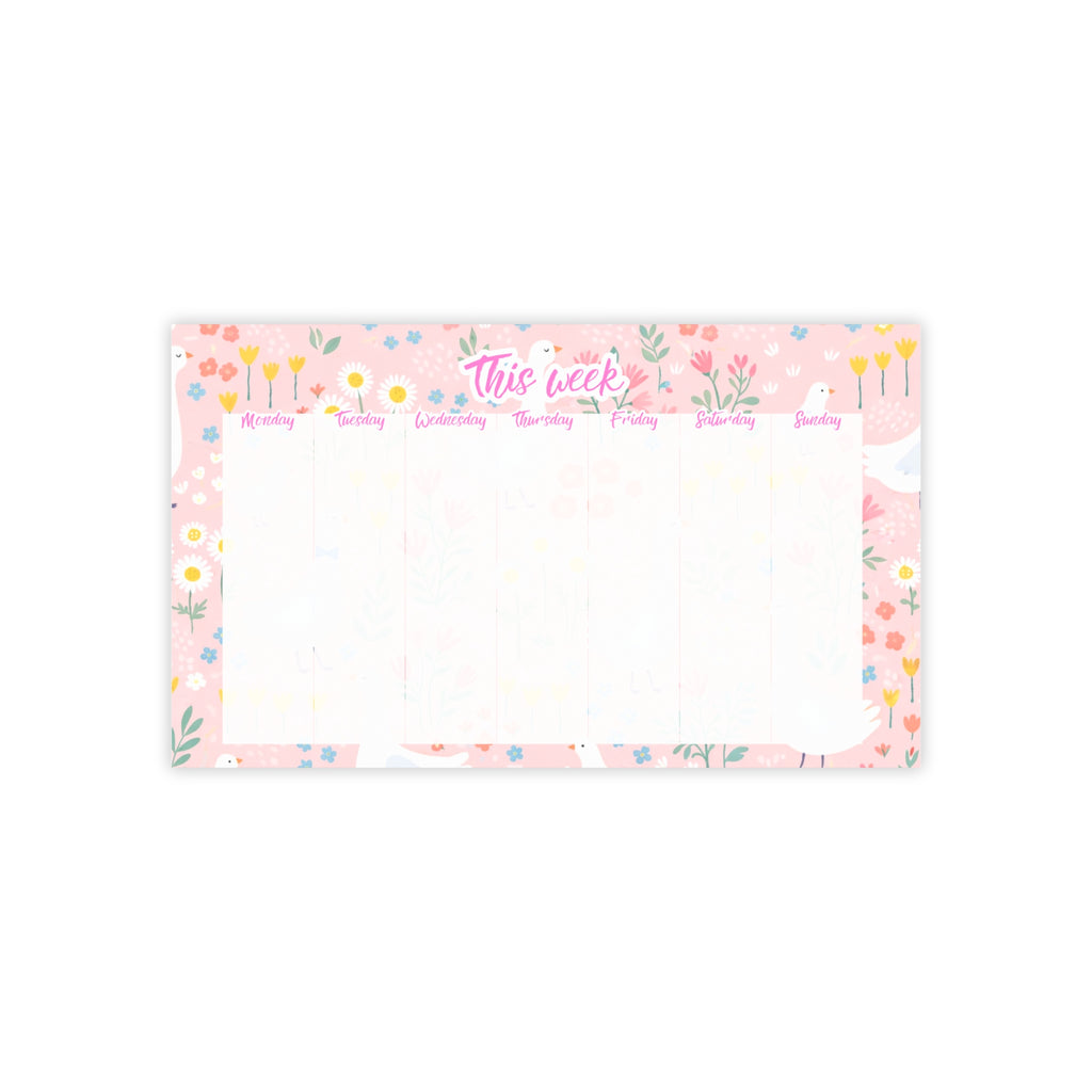 Pink Flowers & Birds Weekly Planner 10x6 Post-it Note Pad