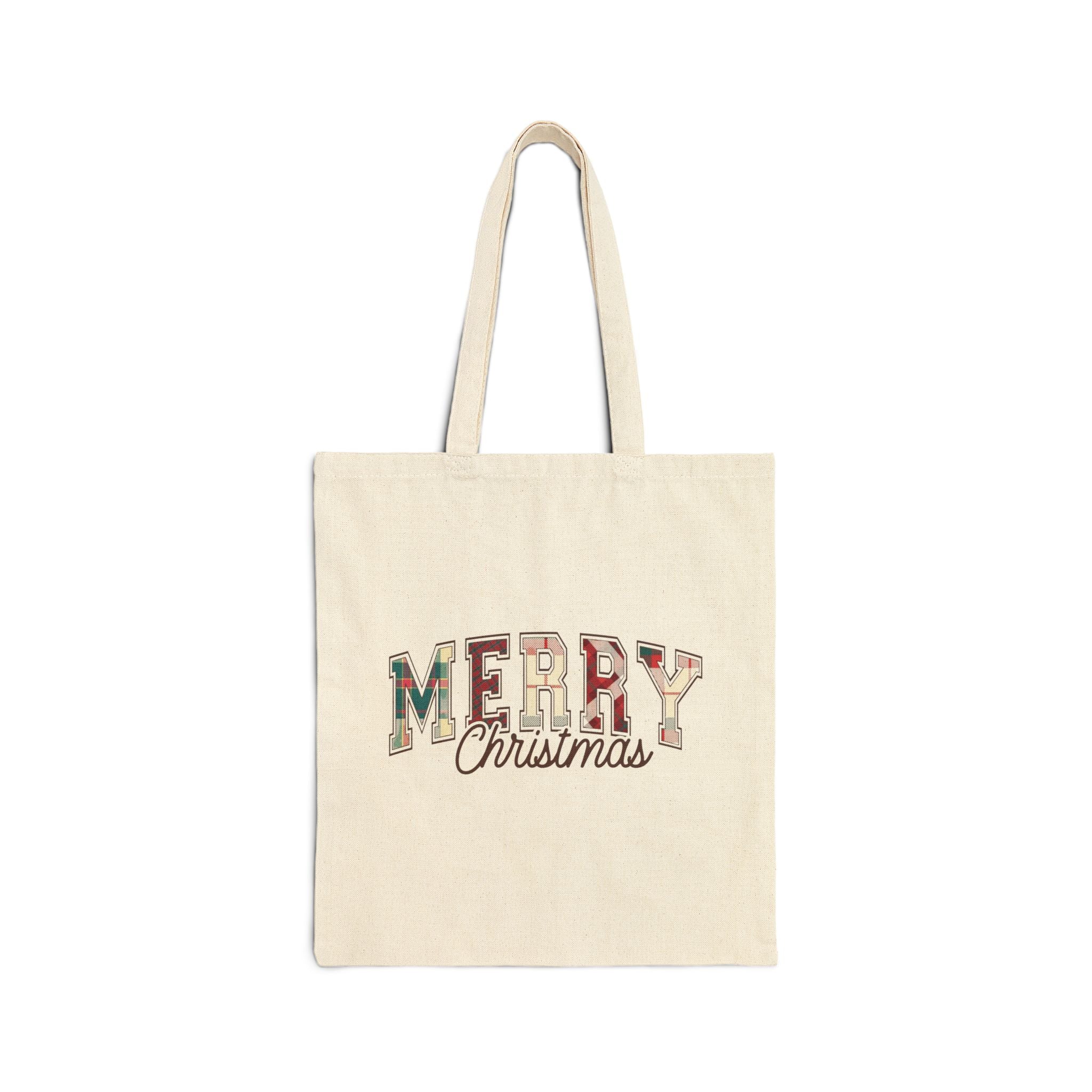 Plaid Merry Christmas Canvas Tote