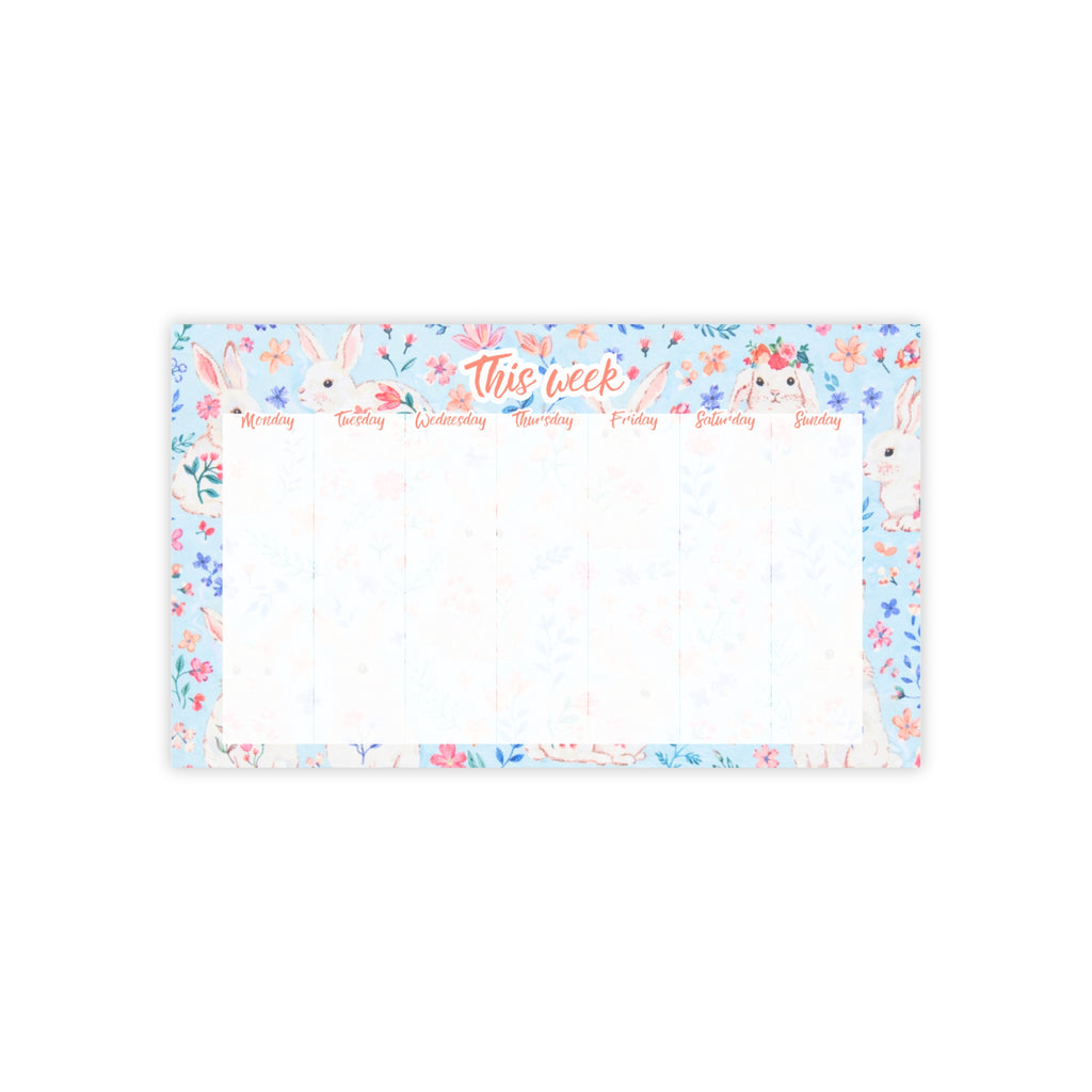 Blue Flower Bunny Weekly Planner 10x6 Post-it Note Pad