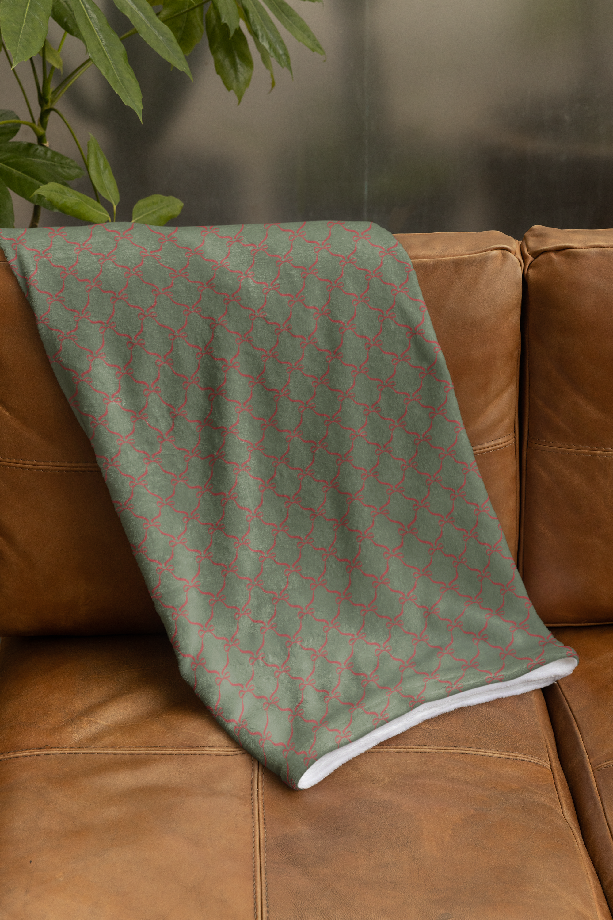 Green & Red Bow Oversized Throw Blanket By Little Grace co.