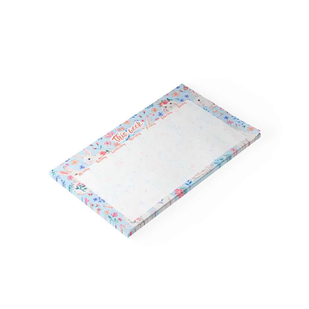 Blue Flower Bunny Weekly Planner 10x6 Post-it Note Pad