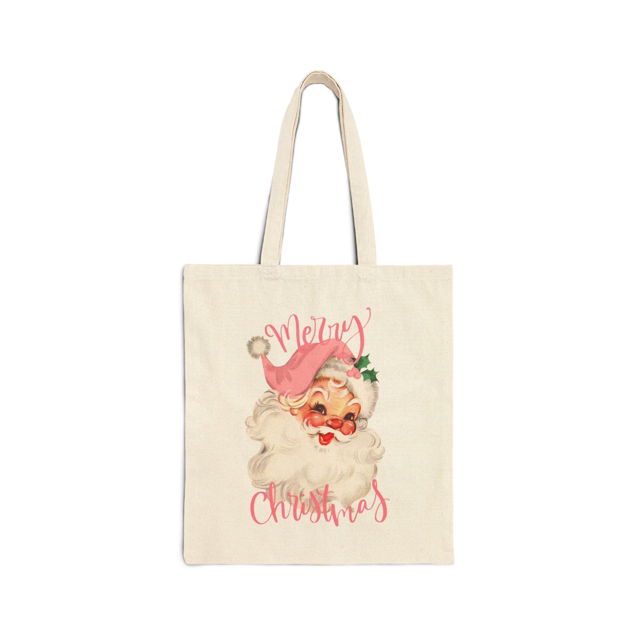 Pink Merry Christmas Canvas Tote